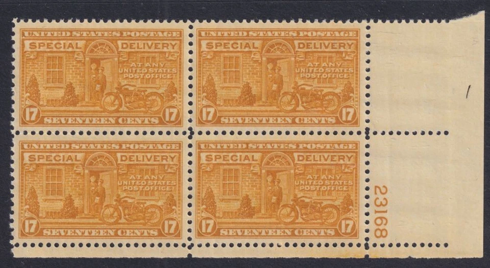 1944 Special Delivery 17c Sc E18 MNH XF plate block Motorcycle Delivery (KE - Image 1 of 1