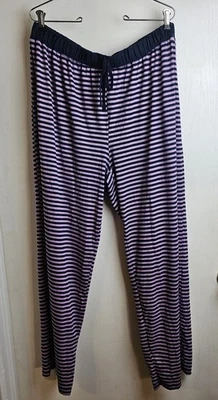 Pantalones cómodos pijama con cordón a rayas negras y lavanda para mujer talla 1X Foto 1 de 4