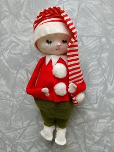 5" Vintage Christmas Flocked Felt Snowbaby Snowman Ornament Japan With Tag - Picture 1 of 9