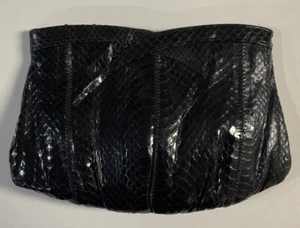 Vintage Andé Clutch Schultertasche schwarz Leder Schlangenleder - Bild 1 von 6