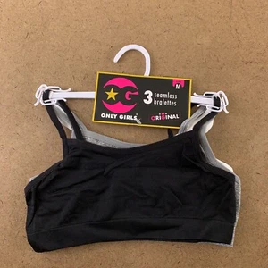 Only Girls Size Medium (7/8) Black White Gray 3 Pack Seamless Pullover Bras NWT - Picture 1 of 5