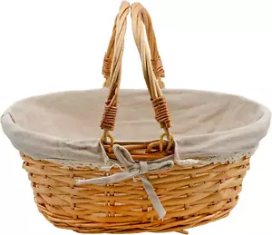 Natural Wicker Basket w/Handles & Fabric Liner Easter, Picnic, Gift, Home Décor - Picture 1 of 12