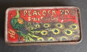 Original Old Vintage Japan Gramophone Tin Needle Box. PEACOCK 200 - Picture 1 of 5