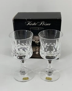 Kosta Boda Wine Glasses, Sweden Aquavit Prince Cut Crystal 4 7/8", set of 2 - Picture 1 of 3