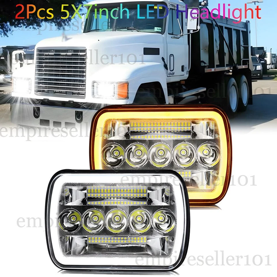 Pair 7X6 5X7''LED Headlights DRL Hi/Lo BeamFor Mack CH CH600 MS300P CS200P Truck Foto 1 de 4