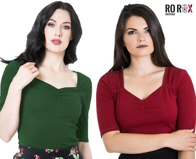 Hell Bunny Blouse Philippa 1950's Top Retro Rockabilly Stretchy Casual Work - Image 1 of 2