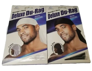 (2 PAQUETES) Blanco y Negro Du-Rag Grueso Durag Onda Cúpula Bandana Corbata Larga ABUCHEO - Imagen 1 de 3