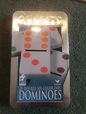 Cardinal Classic Games Dominoes in collectable tin box double six color dot  - Image 1 of 4