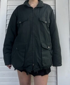 Vintage 1980s Eddie Bauer Goose Down Barn Coat Puffer Green XL Hiking Gorpcore - Picture 1 of 15