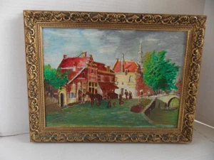 Vintage Rotterdam Holland original oil painting on canvas 17" x 13" - Picture 1 of 13