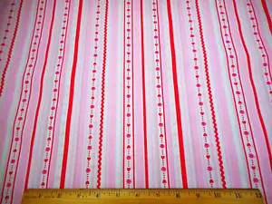 Valentines Day Fabric By Yard SALE Pink Hearts & Floral Pink White Stripe Cotton - Picture 1 of 2