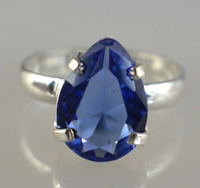Anillo de piedras preciosas pera de 6,45 quilates de tanzanita azul natural certificado oferta del día del padre Foto 1 de 4