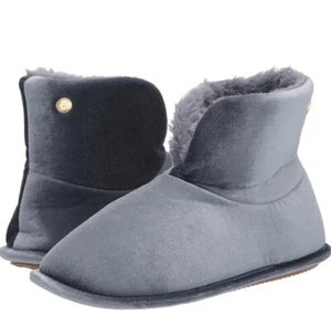 Dearfoams Damen Sara glänzender Velours Bootie Farbe Flint Stone Medium (US: 7-8) - Bild 1 von 7