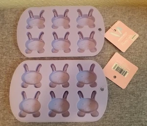 Happy Easter Bunny Silicone Baking Fodant Chocolate Candy Jello Mold Set of Two - Picture 1 of 3