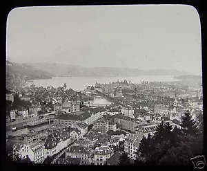 Linterna Mágica de Vidrio Diapositiva VISTA LEJANA DE ALFALFA C1900 SUIZA - Imagen 1 de 2