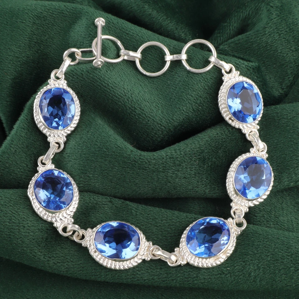 Natural Tanzanite Gemstone Jewelry 925 Sterling Silver Chain Bracelet For Women - Image 1 of 4