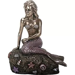 The Enchanted Mermaid Sitting on Rock Bronze Look Statue Figurine Sculpture New - Picture 1 of 3