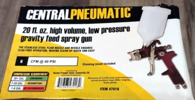 Pistola pulverizadora de aire de alimentación por gravedad HVLP de 20 oz CENTRAL PNEUMATIC de alto rendimiento dolor AF Foto 1 de 4