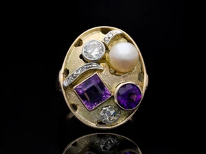 Anillo 3,10 ct. Diamantes amatista cría perlas oro 585 valor: 4.800 EUR Deta - Imagen 1 de 7