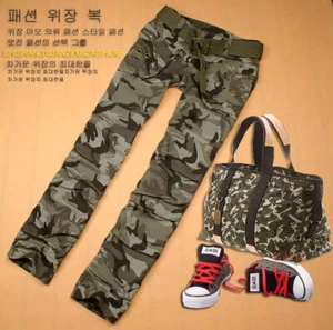 Gerade Schlank Damen Cargo Grau Tarnung Army Militär Grün Hose Frauen Jeans   - Bild 1 von 14