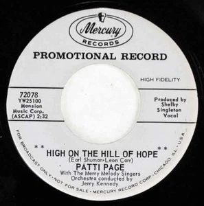 Patti Page, High On The Hill Of Hope - By A Long Shot, Mercury 72078 - Picture 1 of 1