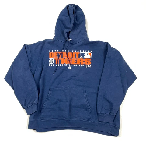 Majestic 2006 Detroit Tigers Blue Playoffs Print Hoodie Sweatshirt Adult XL Y2K Cover