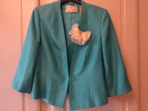 JACQUES VERT JACKET/BOLERO WITH CORSAGE TURQUOISE PETITE SIZE 10 NEW - Picture 1 of 2