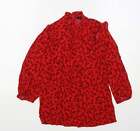 New Look Womens Red Floral Viscose Basic Blouse Size 6 High Neck