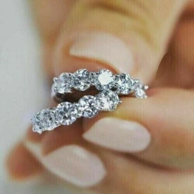 4CT Round Cut VVS1 Moissanite Huggie Hoop Earrings 14k White Gold plated - Image 1 of 4