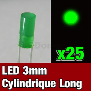 272/25# LED diffusant 3mm vert cylindrique 25pcs ->300 mcd - Flat Top green - Imagen 1 de 1
