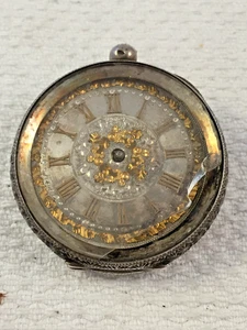 Small antique 935 Silver Pocket Watch with gilt details, for spares / repairs - Picture 1 of 14