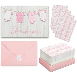 60-Pack Girl Baby Shower Thank You Cards with Envelopes and Stickers, 6x4 in - Picture 1 of 8