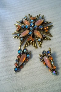 SET spilla/ciondolo e orecchini vintage FIRENZE con fiori - Foto 1 di 2