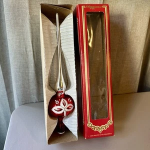 Vintage Liberty Bell Glass Red Silver Glitter Christmas Tree Topper Finial 11" - Foto 1 di 12
