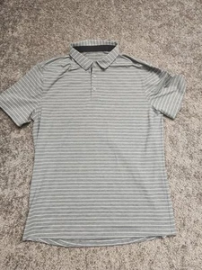 Lululemon Polo Shirt Men L Grey Striped Evolution Short Sleeve Performance Golf - Picture 1 of 6