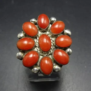 SHIRLEY BENN Vintage ALTER ROTER ITALIENISCHER KORALLENCLUSTER Sterlingsilber RING Größe 8 - Bild 1 von 16