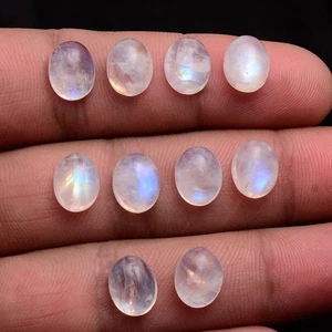 10 Stck. Natürlicher Regenbogen Mondstein 10 mm x 8 mm Oval Cabochon Unbehandelt Edelsteine Posten - Bild 1 von 7