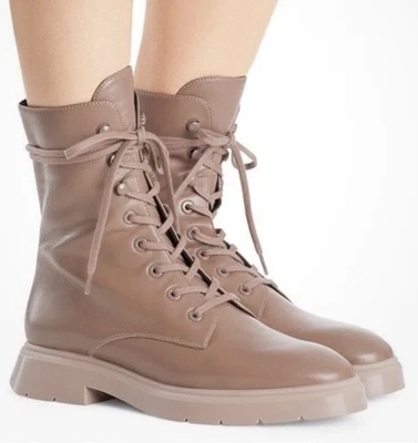 Stuart Weitzman Mckenzee Leather Lace-up Platform Combat Boots Taupe Size 10 - Image 1 of 4