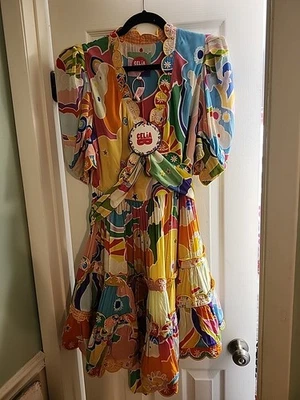 Precioso Mini Vestido CELIA B Bordado Manga Abullonada en Niveles Talla L  Foto 1 de 4