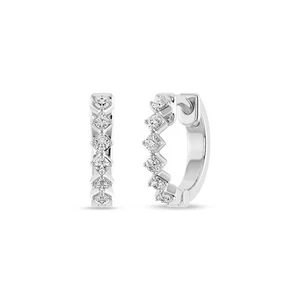 Diamond Hoop Earrings 0.060 Ctw Natural Diamond Small Huggie Hoops in 925 Silver - Picture 1 of 5