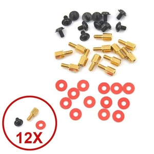 12x 6.5mm Brass PC Motherboard Standoff 6-32 M3 Risers + Screws + Washers - Afbeelding 1 van 2
