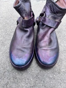 Frye Women's  Ankle Leather Harness Boots Biker Moto US 10M Hand Painting Purple - Picture 1 of 18