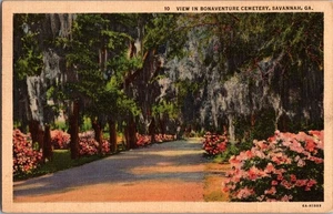 Postkarte Bonaventure Friedhof Savannah Georgia Leinen gestempelt 1937 - Bild 1 von 3