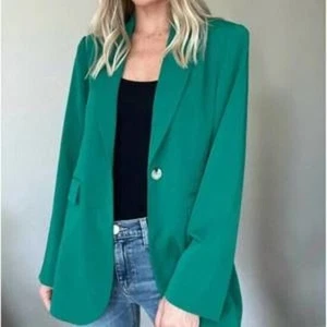 Six/fifty Paris Boyfriend Blazer Kelly Green Emerald Loose Fit NWOT  M Lined NEW - Picture 1 of 10