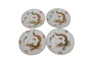 4er Set Vintage Sammlerstück handgefertigt Porzellan chinesischer Drache Untertasse Teller 7" - Bild 1 von 9
