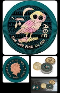 Niue 2020, Athenian Owl, 1oz Silber, Colorized, Swarowsky Crystal, Black Eyes - Bild 1 von 4