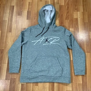 Air Jordan Hoodie Mens Large Gray White Solid Drawstring Pullover - Picture 1 of 11