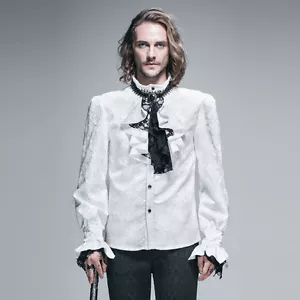 Moda del Diablo Hombres Camisa Gótica Blanca Top Corte Steampunk Aristócrata + Corbata - Imagen 1 de 7