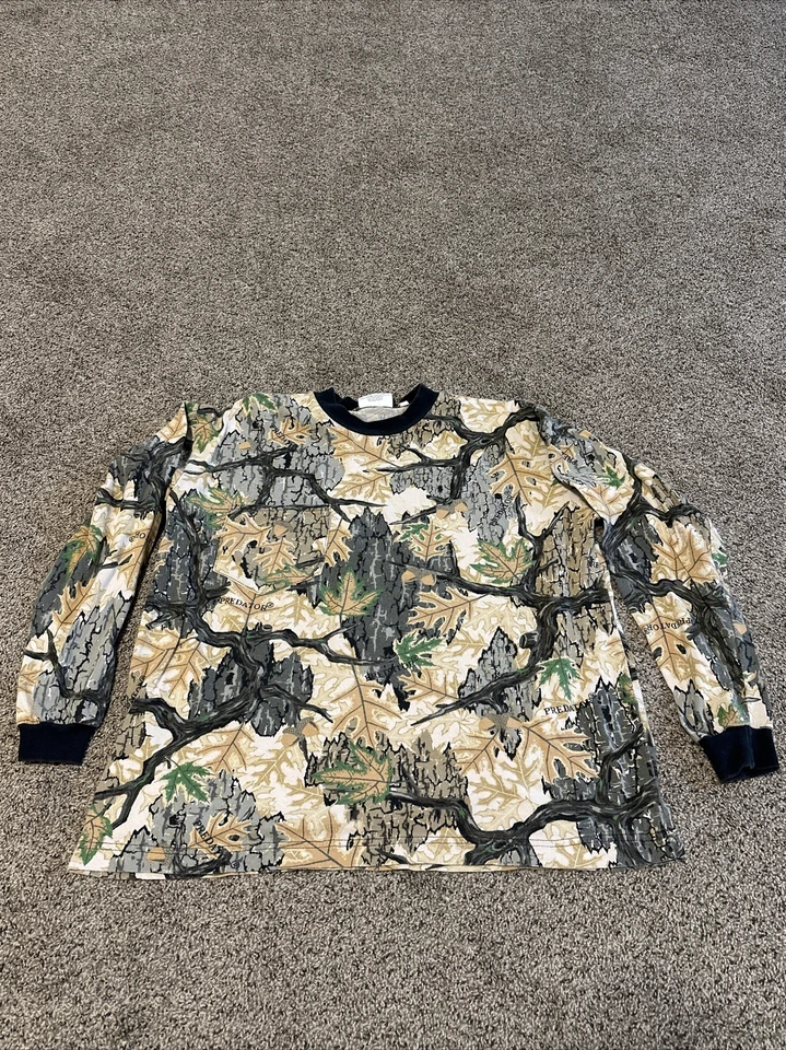 VTG Predator Camo Mens Large Crop Long Sleeve Crewneck Hunting T Shirt USA Made - Image 1 of 4