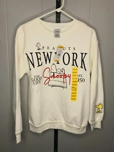 Neu mit Etikett Peanuts elfenbeinfarbenes Sweatshirt MD New York Snoopy Rundhalsausschnitt "The Good Life" Damen - Bild 1 von 7